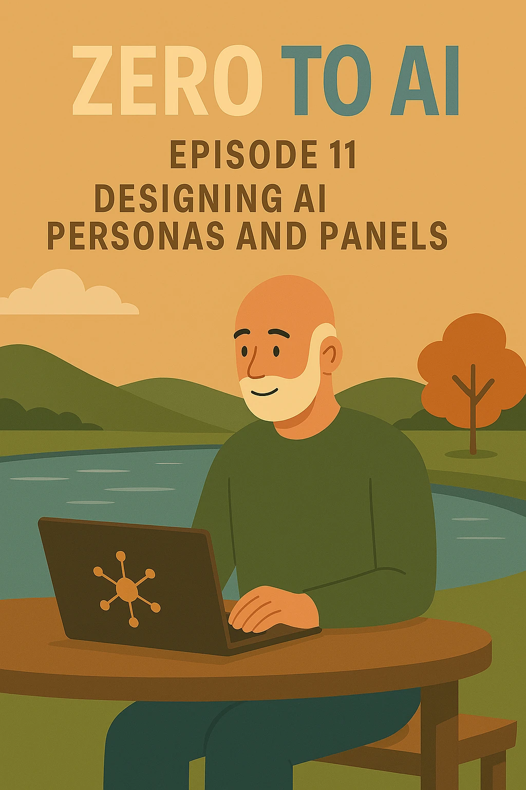 Zero to AI podcast Episode 11 graphic about designing AI personas and expert panels to improve thinking and decision making with AI.